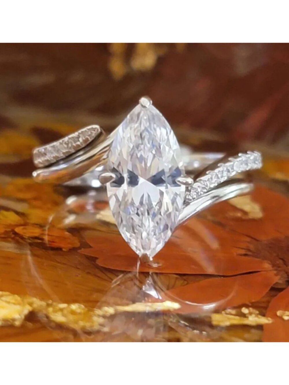 Rhodium-Plated Marquise CZ Bridal Ring Set Size 7.5 NWT